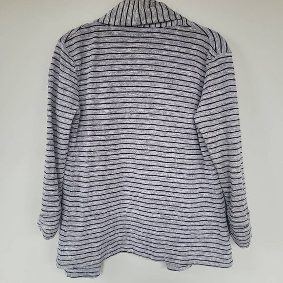 Theory Womens Small Open Front Cardigan Black Gray Stripe Ruched Long Sleeves - Picture 2 of 9